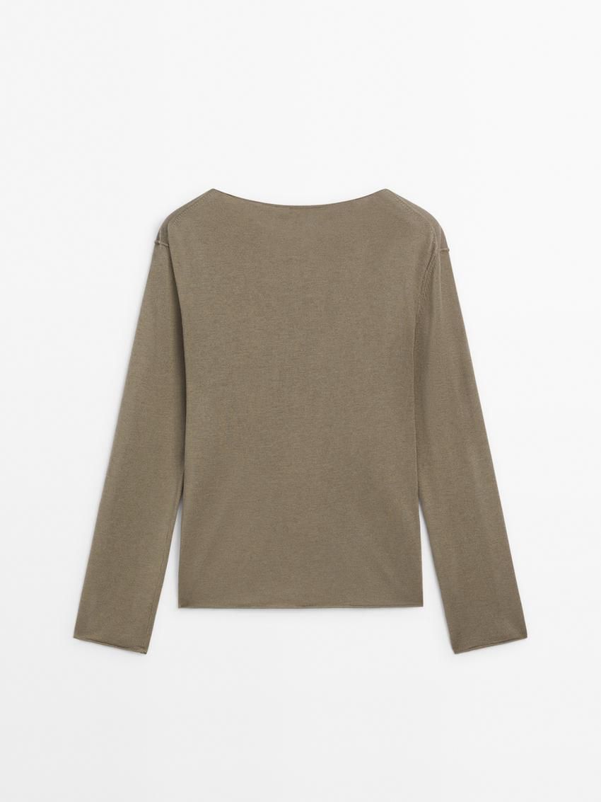 Massimo Dutti Wool Blend Knit With Crew Neck Women Sweater Olive | US-QE2570143