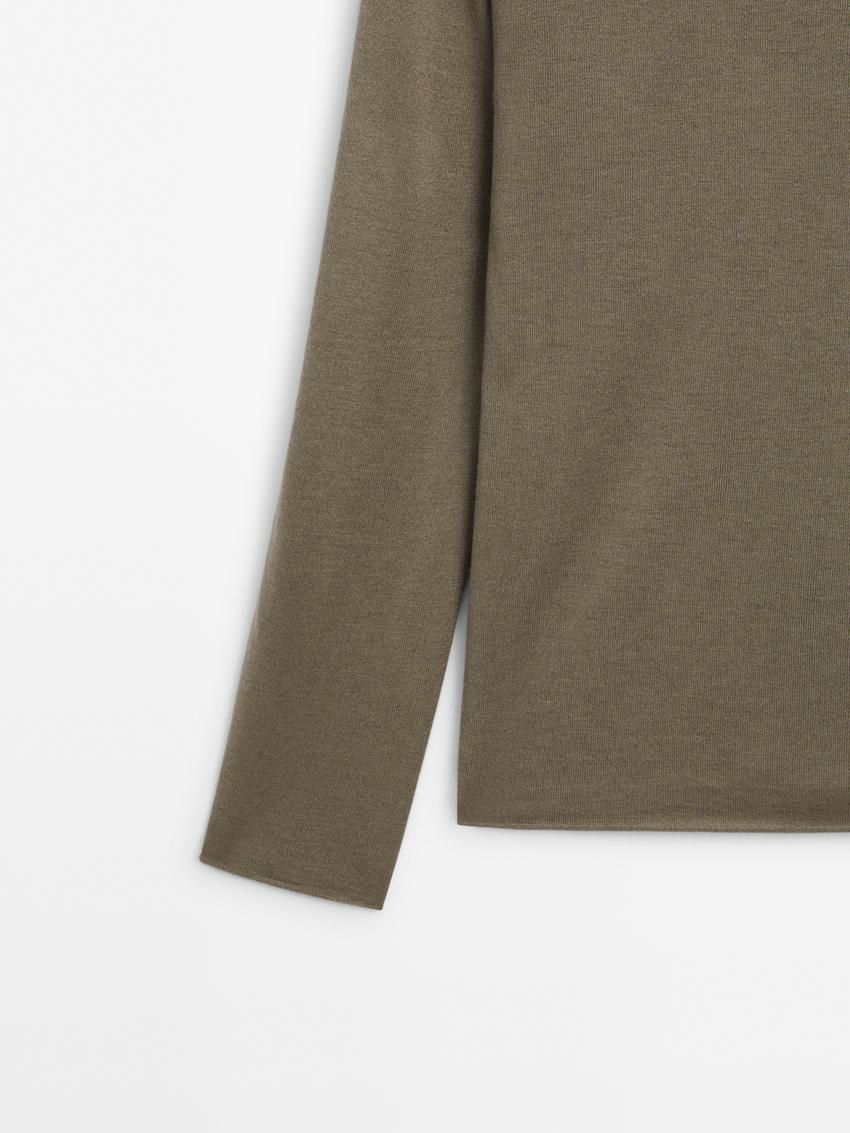 Massimo Dutti Wool Blend Knit With Crew Neck Women Sweater Olive | US-QE2570143