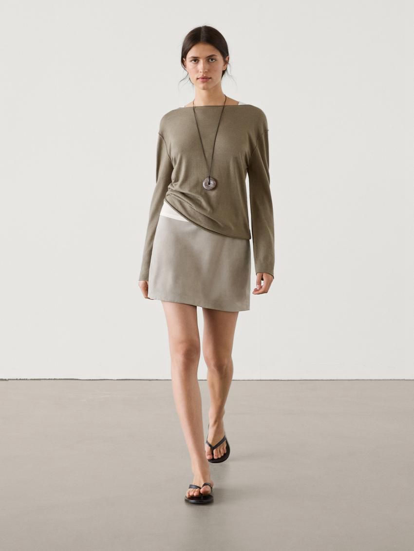 Massimo Dutti Wool Blend Knit With Crew Neck Women Sweater Olive | US-QE2570143