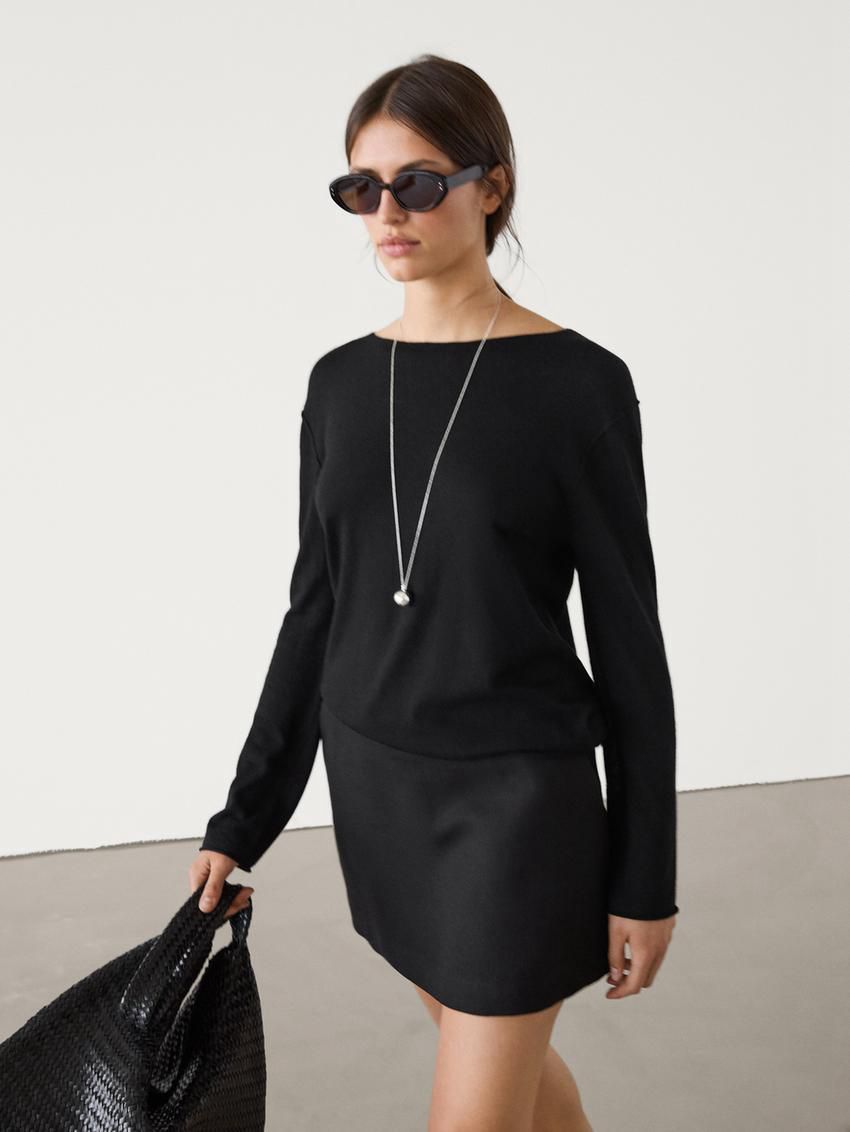 Massimo Dutti Wool Blend Knit With Crew Neck Women Sweater Black | US-RW8345219
