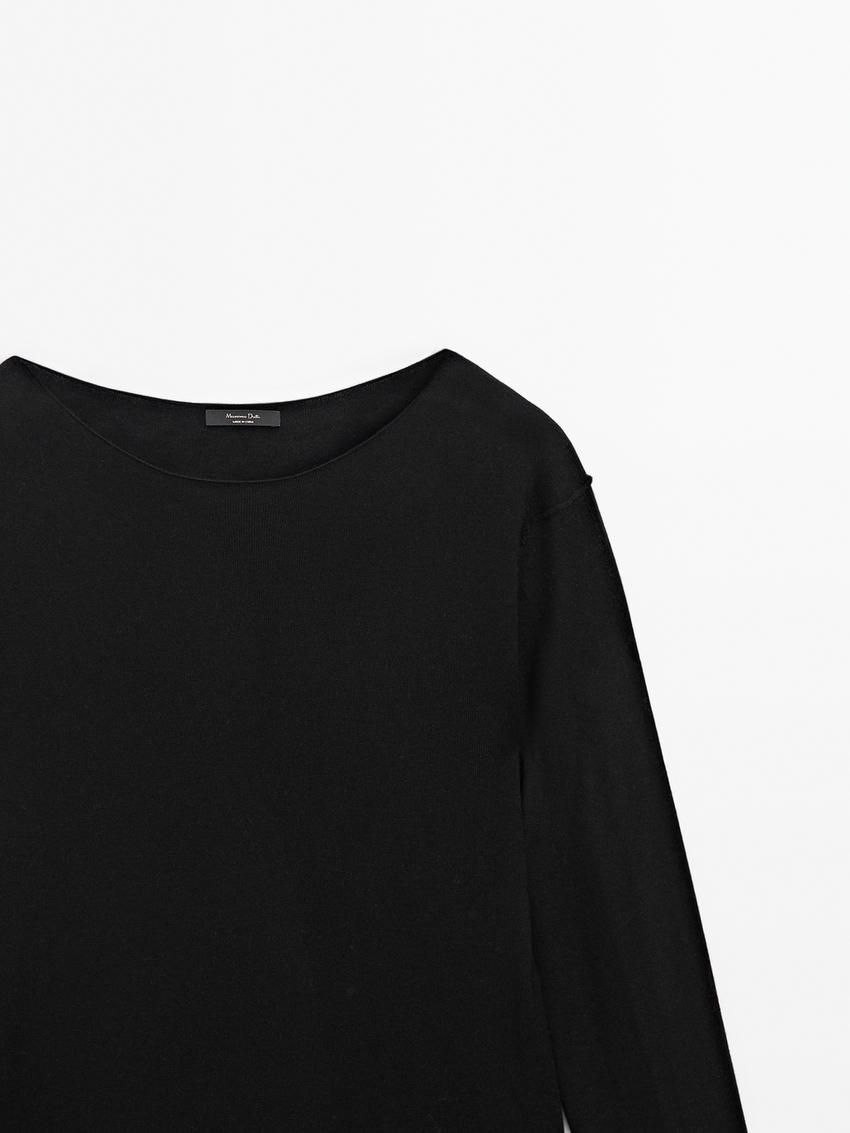 Massimo Dutti Wool Blend Knit With Crew Neck Women Sweater Black | US-RW8345219