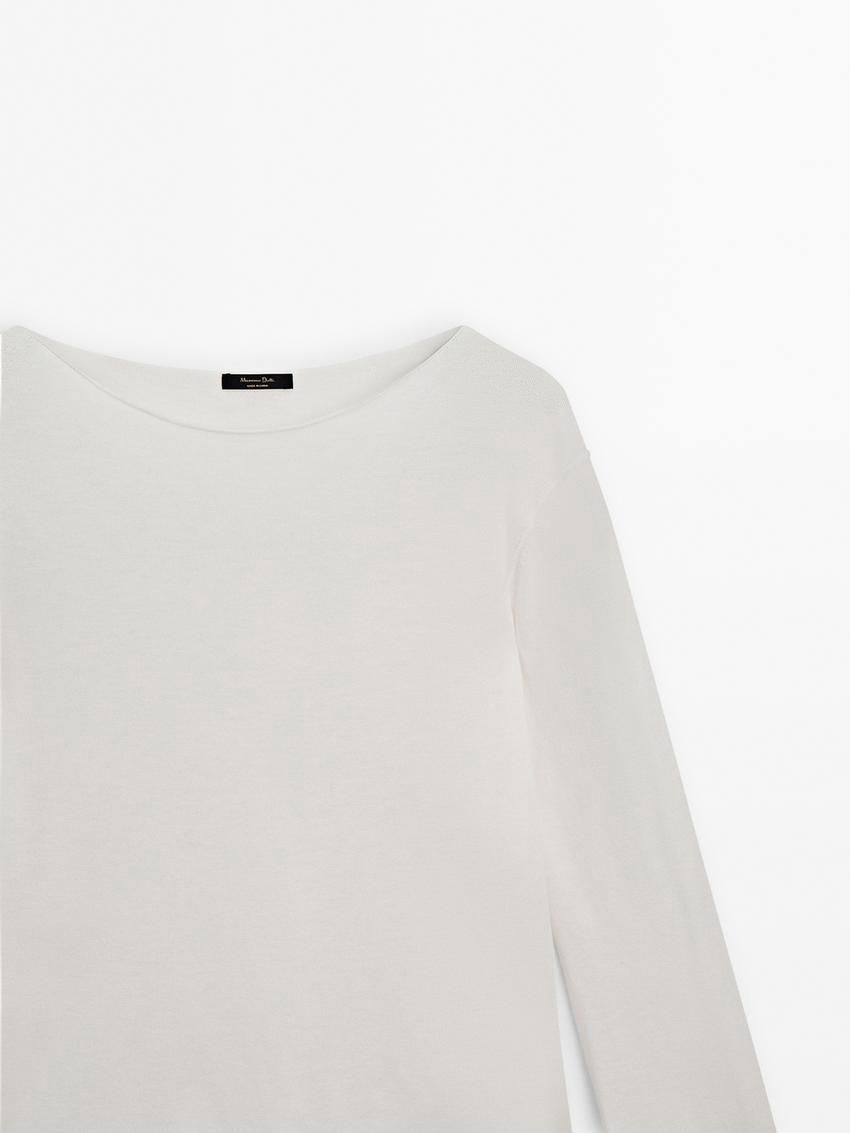 Massimo Dutti Wool Blend Knit With Crew Neck Women Sweater Cream | US-ZR8172354