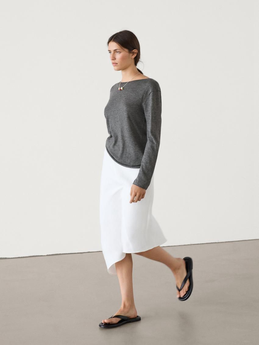 Massimo Dutti Wool Blend Knit With Crew Neck Women Sweater Dark Grey | US-ET9402871