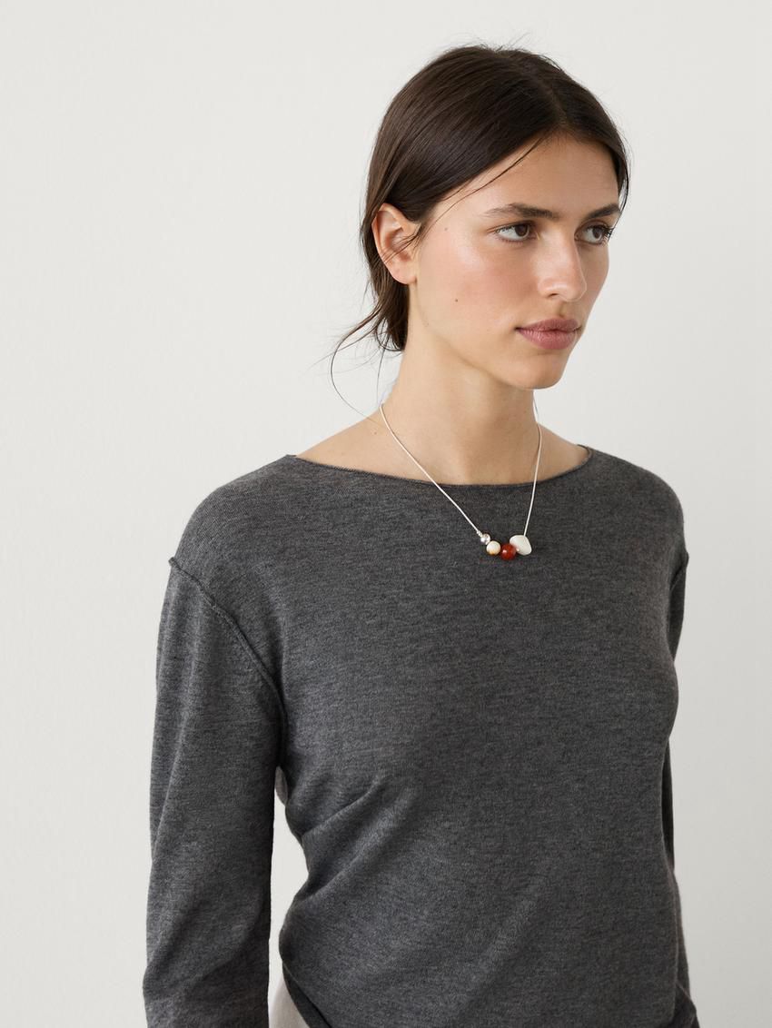 Massimo Dutti Wool Blend Knit With Crew Neck Women Sweater Dark Grey | US-ET9402871