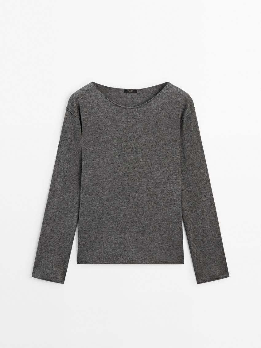Massimo Dutti Wool Blend Knit With Crew Neck Women Sweater Dark Grey | US-ET9402871