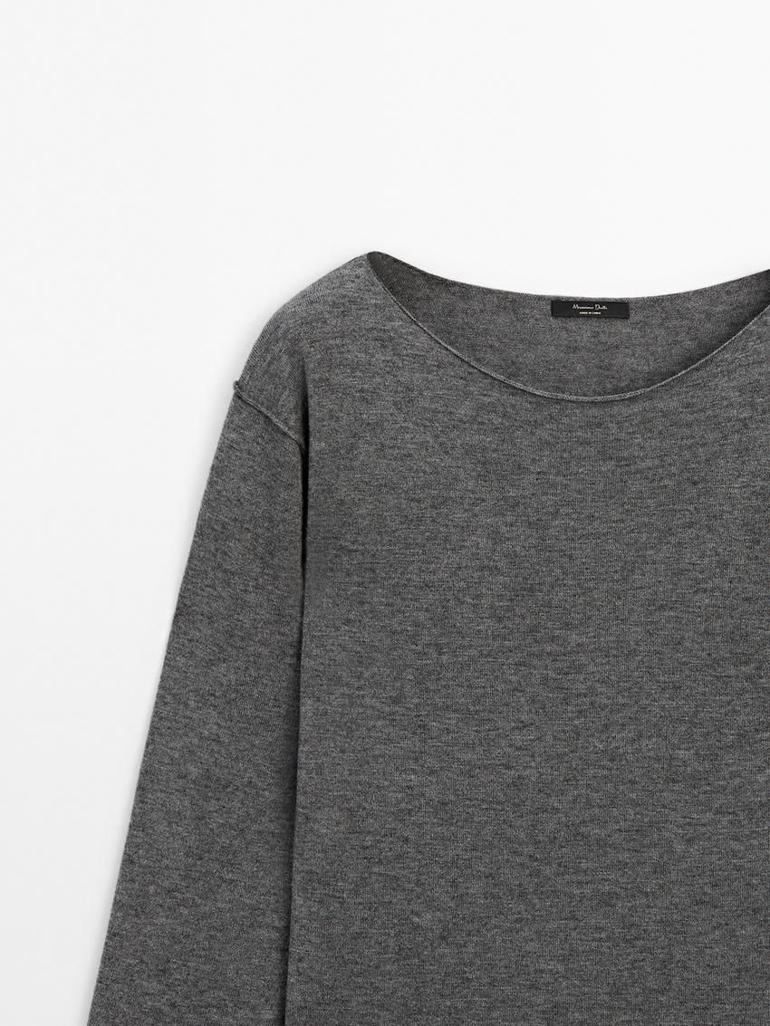Massimo Dutti Wool Blend Knit With Crew Neck Women Sweater Dark Grey | US-ET9402871