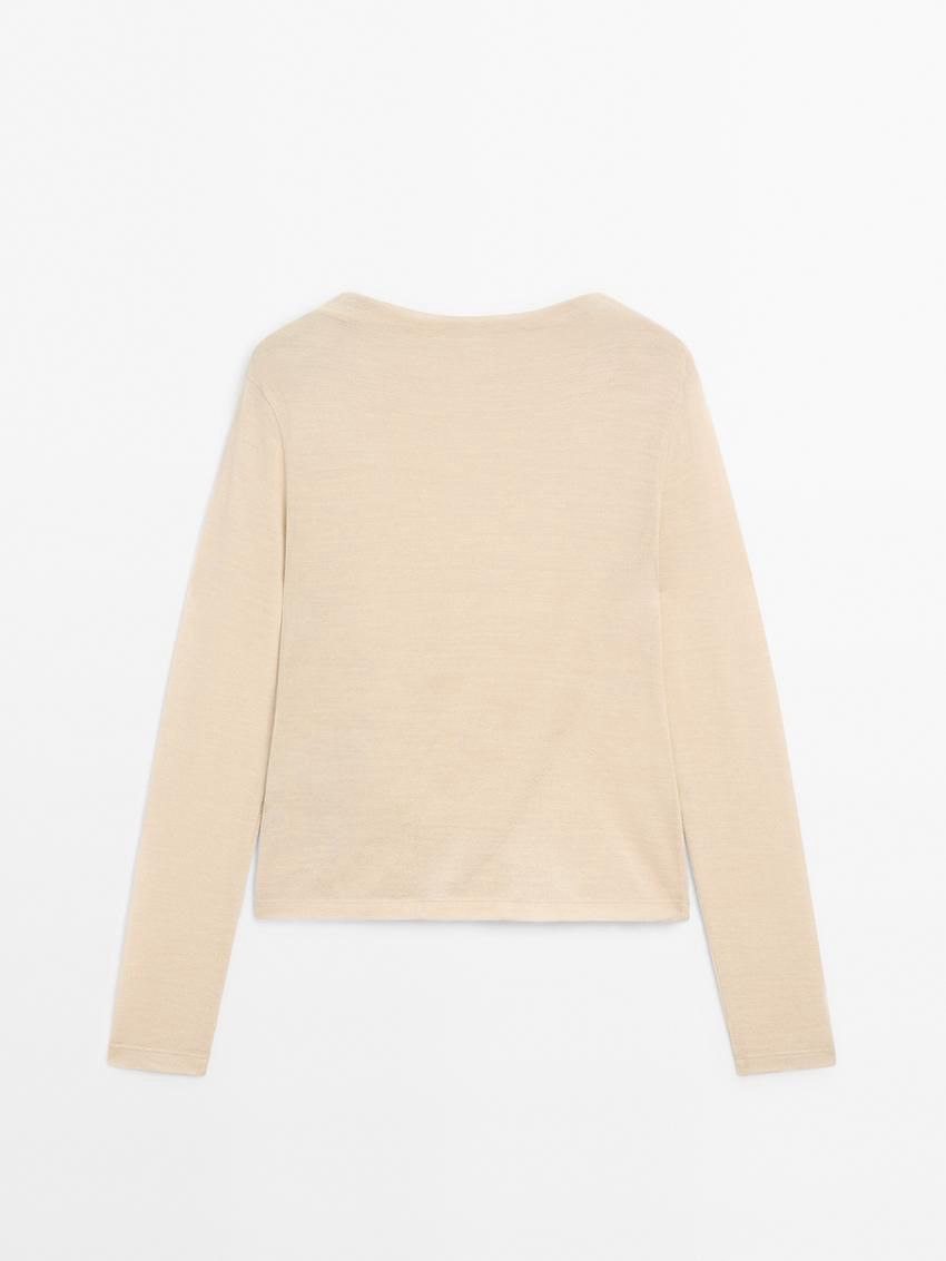 Massimo Dutti Wool Blend Knit With Gathered Detail Women T-Shirt Beige | US-YW2694105