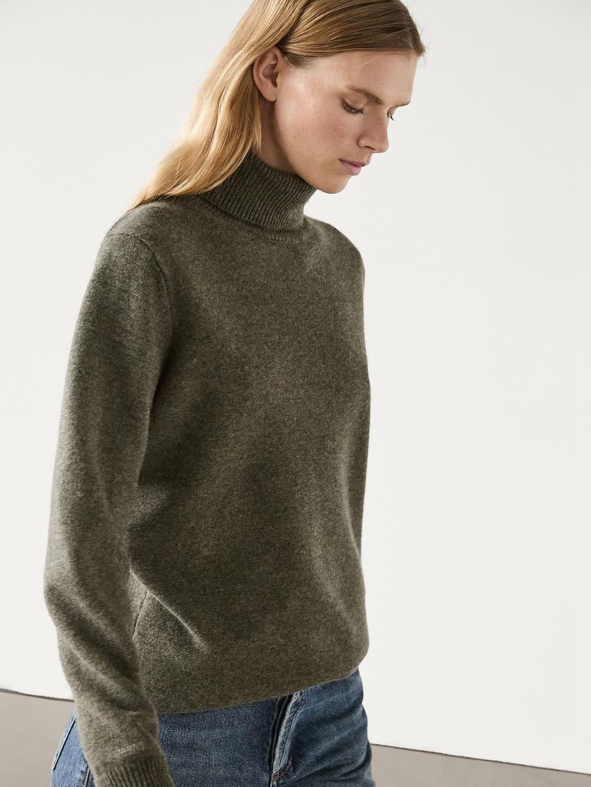 Massimo Dutti Wool Blend Knit With High Neck Women Sweater Green | US-DX9536107