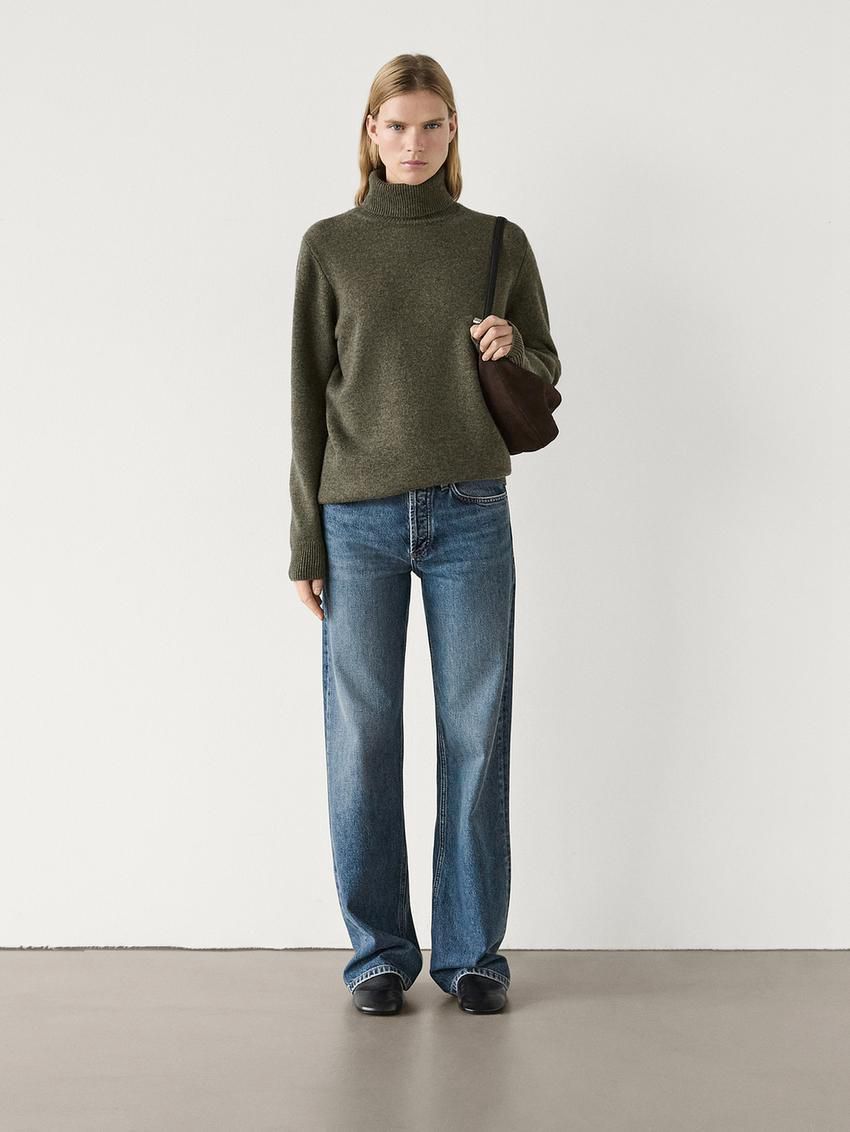 Massimo Dutti Wool Blend Knit With High Neck Women Sweater Green | US-DX9536107