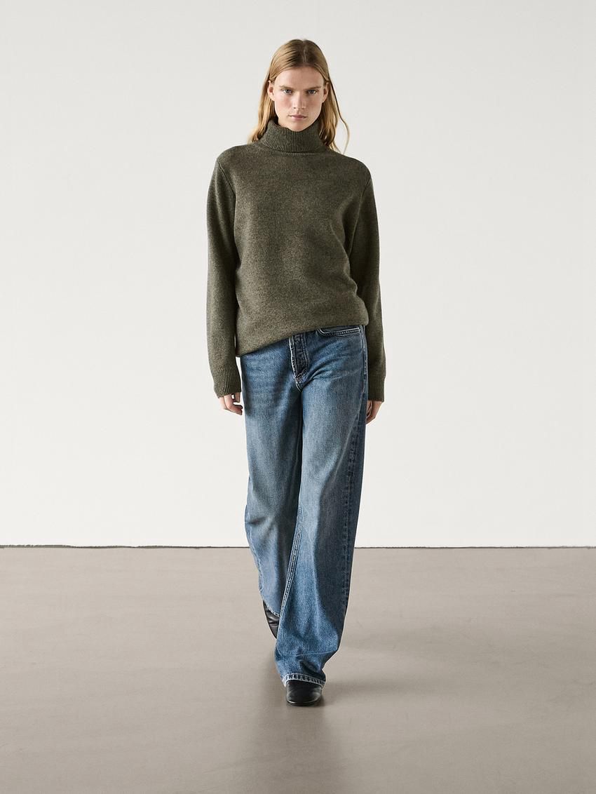 Massimo Dutti Wool Blend Knit With High Neck Women Sweater Green | US-DX9536107