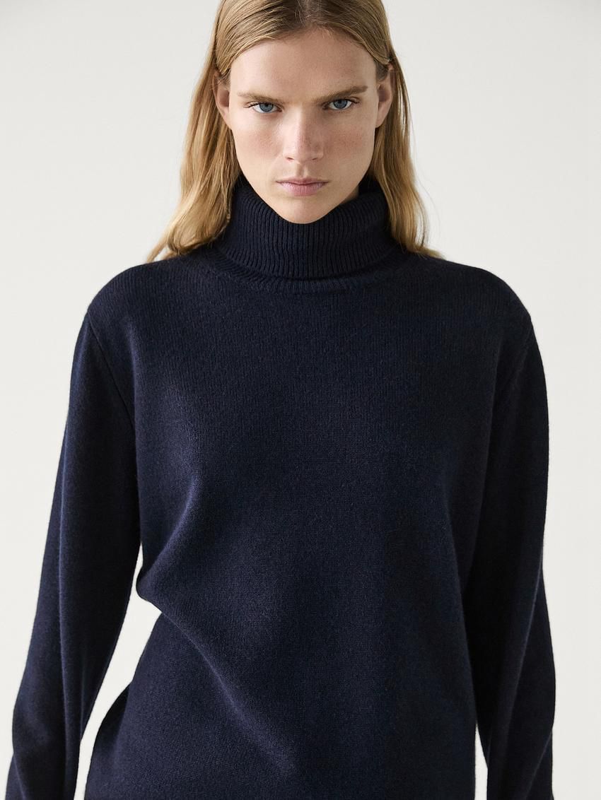 Massimo Dutti Wool Blend Knit With High Neck Women Sweater Dark Blue | US-KF5903148