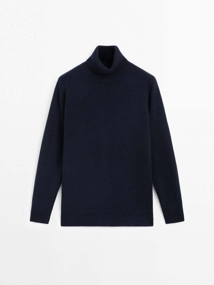 Massimo Dutti Wool Blend Knit With High Neck Women Sweater Dark Blue | US-KF5903148