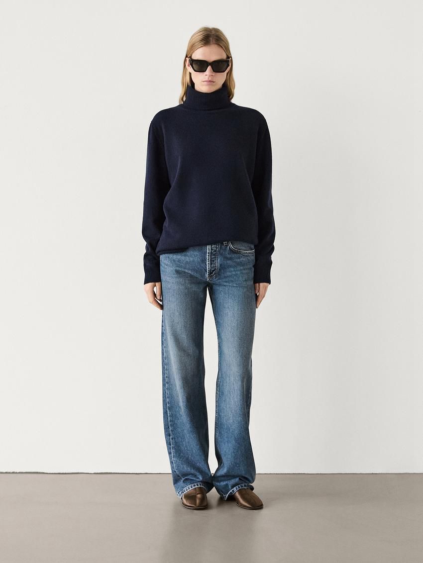 Massimo Dutti Wool Blend Knit With High Neck Women Sweater Dark Blue | US-KF5903148
