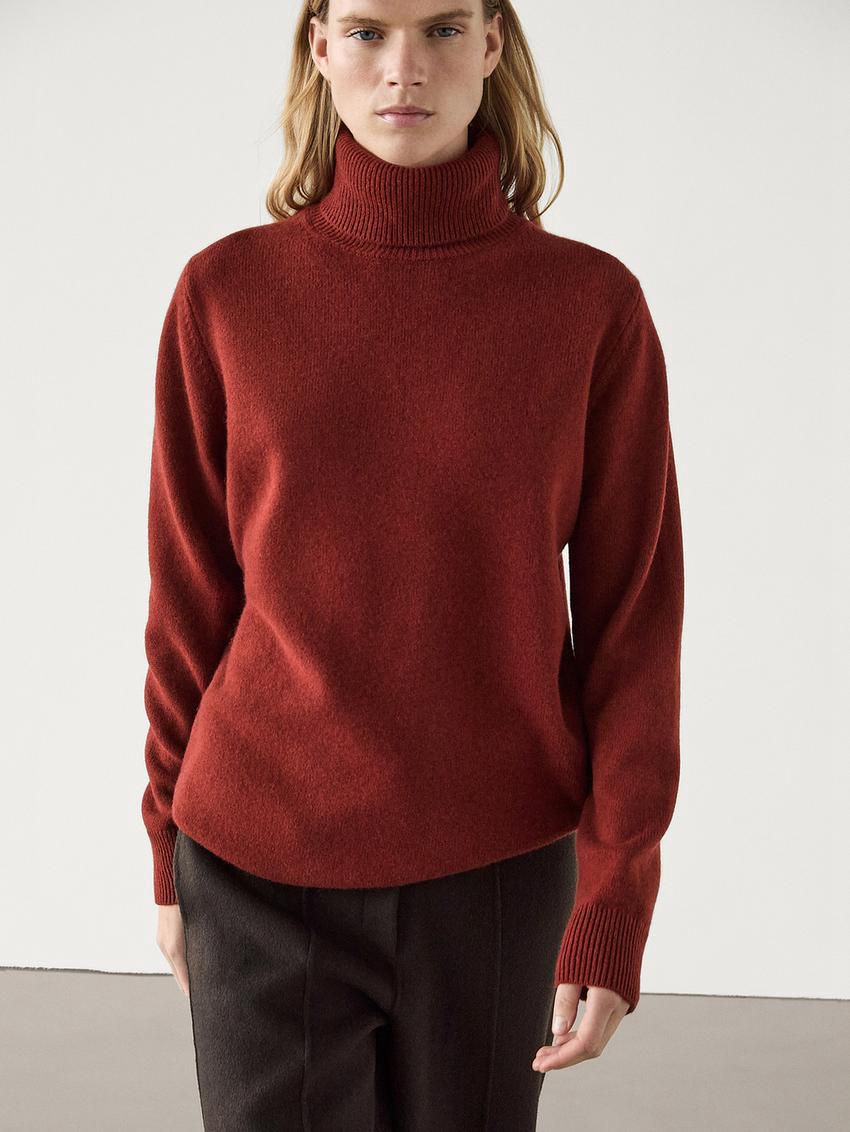 Massimo Dutti Wool Blend Knit With High Neck Women Sweater Dark Red | US-HW8539140