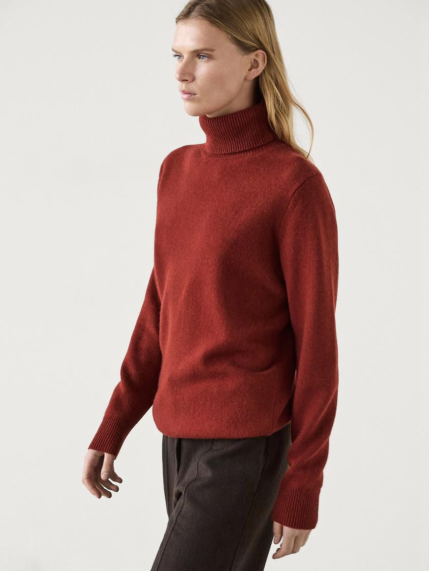 Massimo Dutti Wool Blend Knit With High Neck Women Sweater Dark Red | US-HW8539140