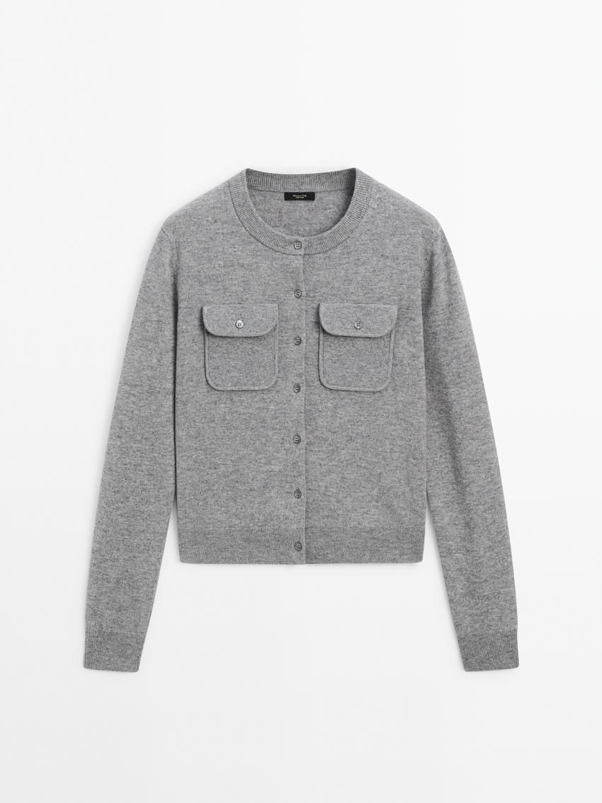 Massimo Dutti Wool Blend Knit With Pockets Women Cardigan Grey | US-AK9450182