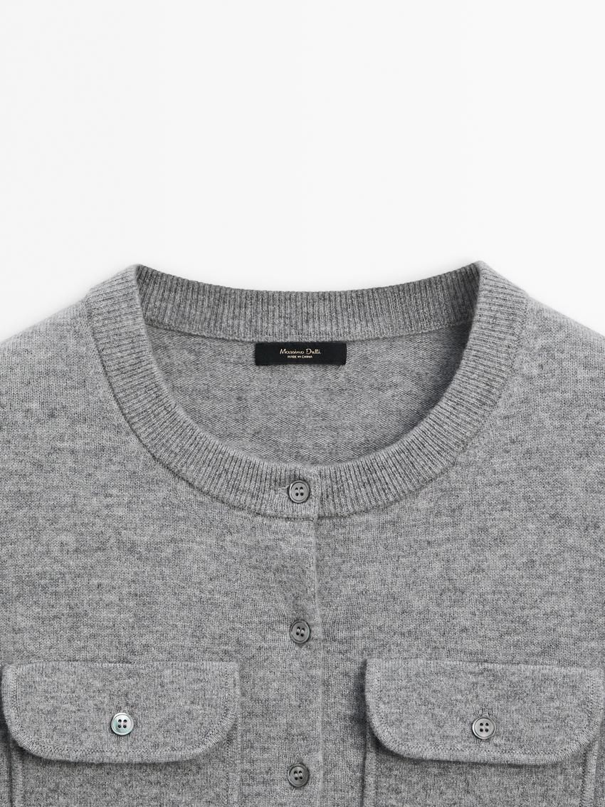 Massimo Dutti Wool Blend Knit With Pockets Women Cardigan Grey | US-AK9450182