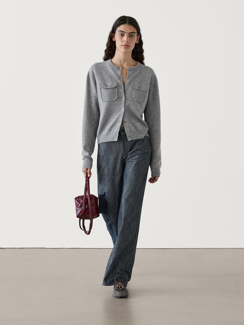 Massimo Dutti Wool Blend Knit With Pockets Women Cardigan Grey | US-AK9450182