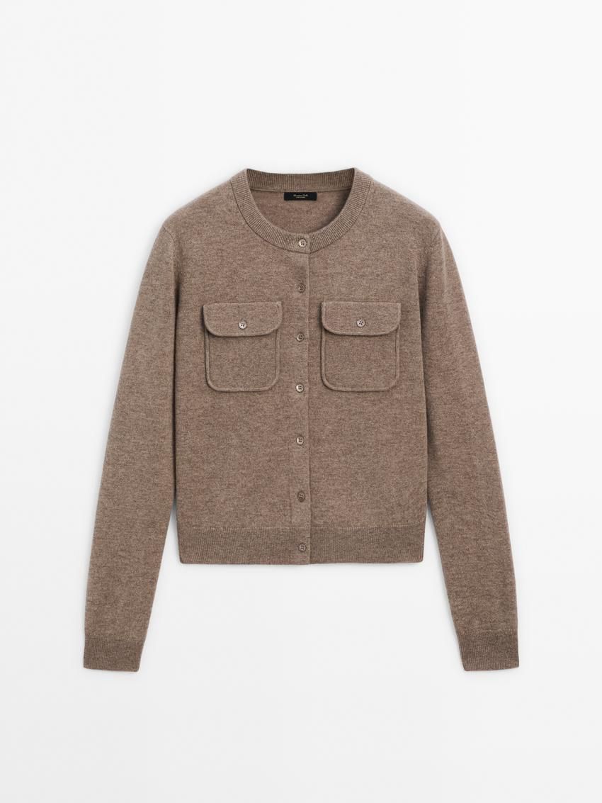 Massimo Dutti Wool Blend Knit With Pockets Women Cardigan Brown | US-SL6483279