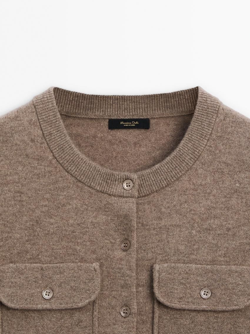 Massimo Dutti Wool Blend Knit With Pockets Women Cardigan Brown | US-SL6483279