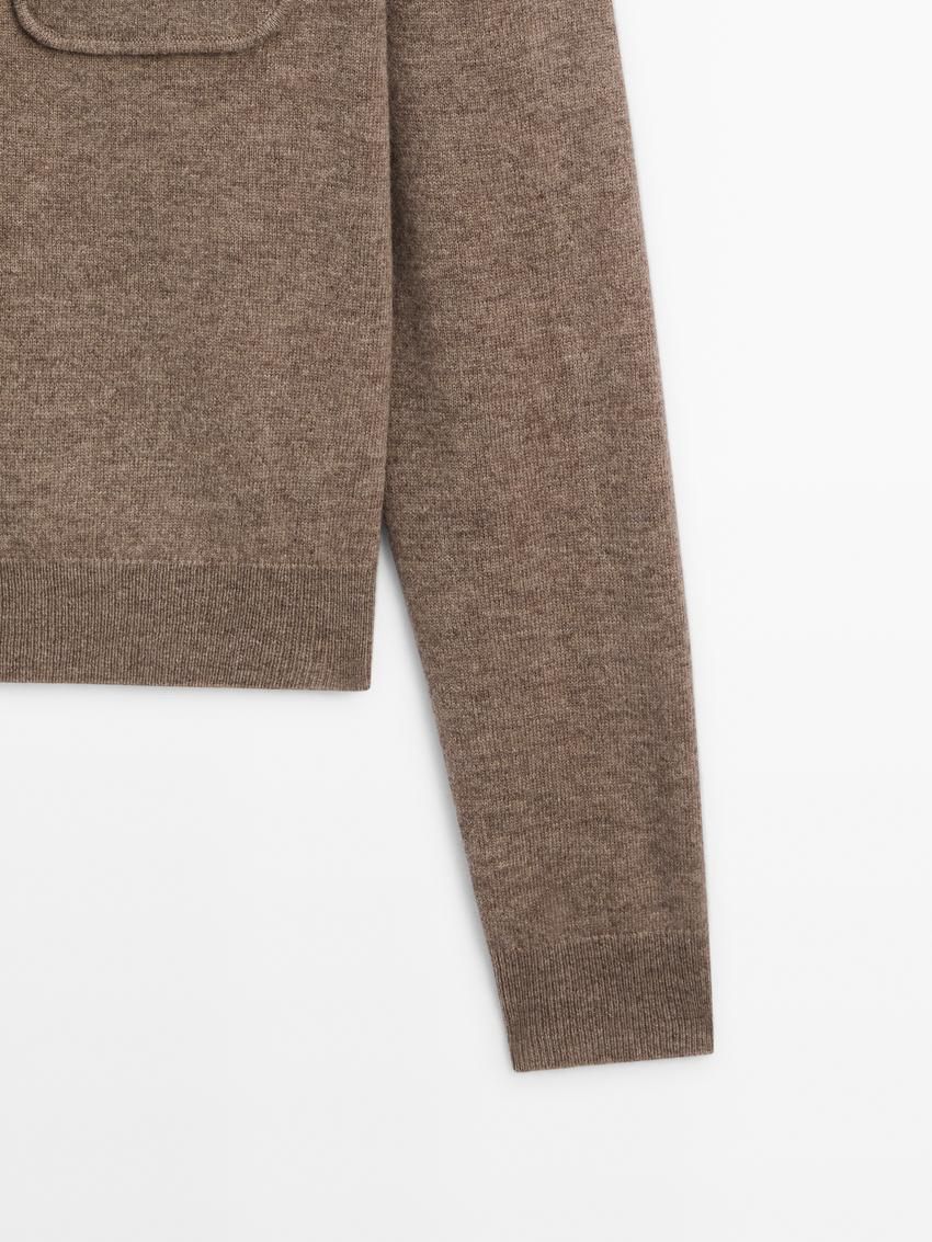 Massimo Dutti Wool Blend Knit With Pockets Women Cardigan Brown | US-SL6483279