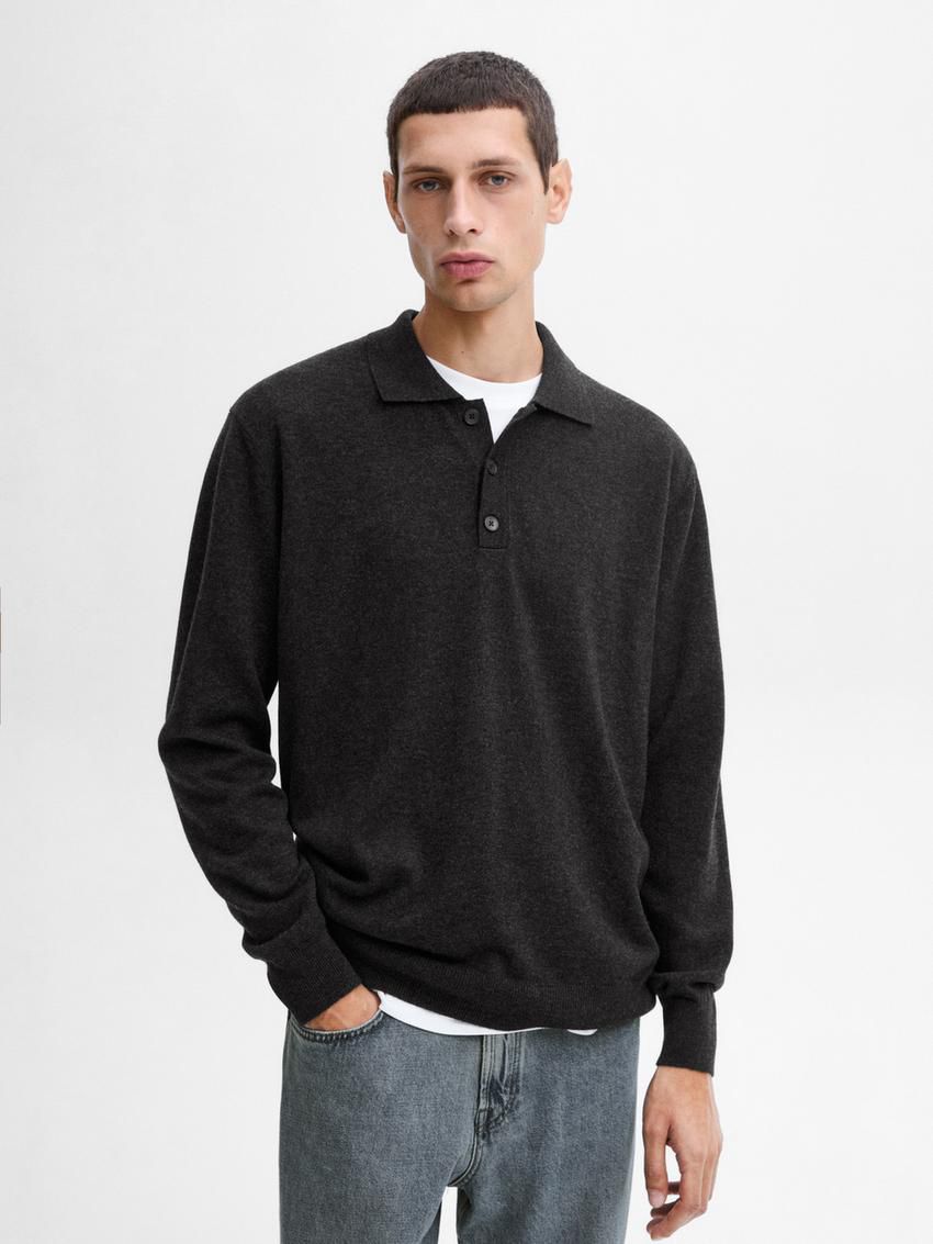 Massimo Dutti Wool Blend Knit With Polo Collar Men Sweater Dark Grey | US-SG4308512