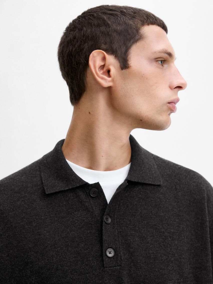 Massimo Dutti Wool Blend Knit With Polo Collar Men Sweater Dark Grey | US-SG4308512