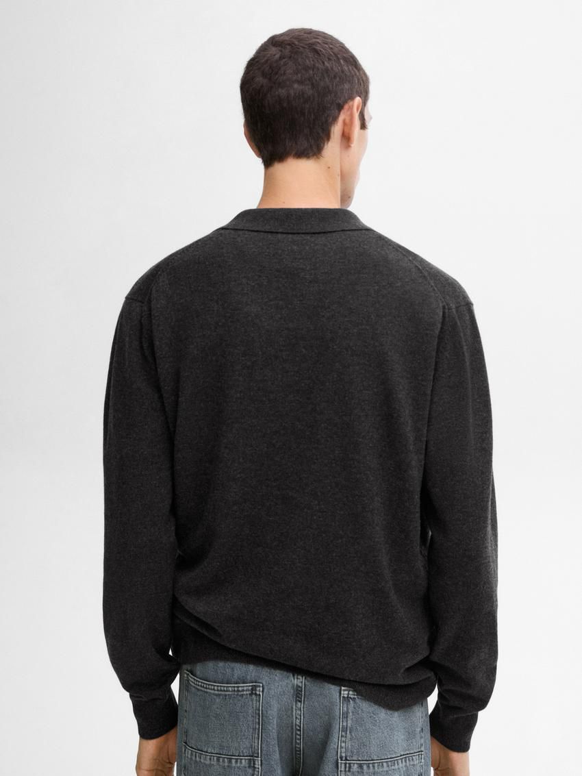 Massimo Dutti Wool Blend Knit With Polo Collar Men Sweater Dark Grey | US-SG4308512