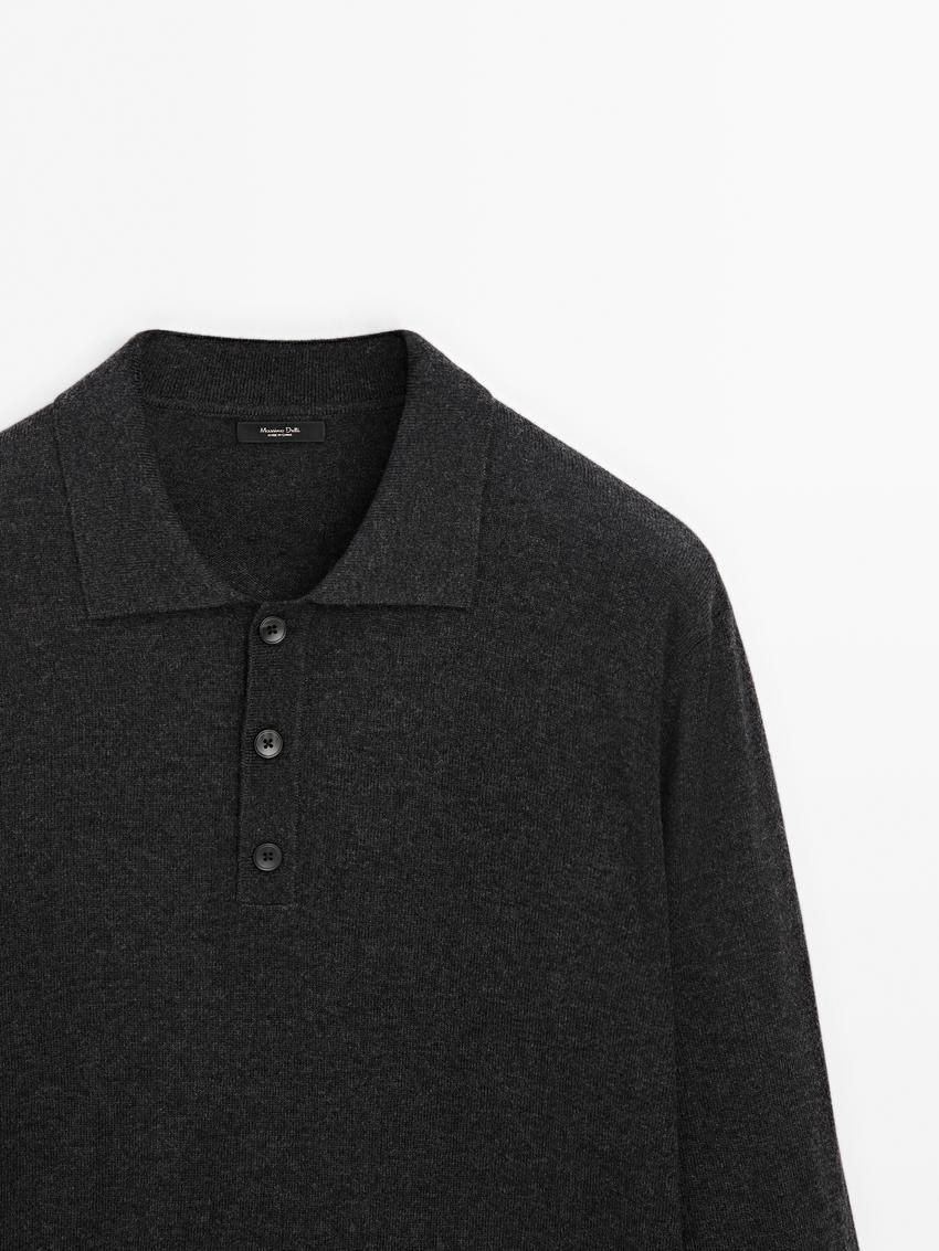 Massimo Dutti Wool Blend Knit With Polo Collar Men Sweater Dark Grey | US-SG4308512