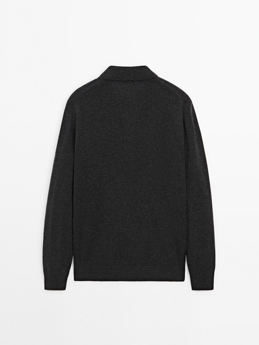 Massimo Dutti Wool Blend Knit With Polo Collar Men Sweater Dark Grey | US-SG4308512