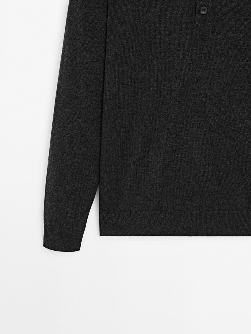 Massimo Dutti Wool Blend Knit With Polo Collar Men Sweater Dark Grey | US-SG4308512