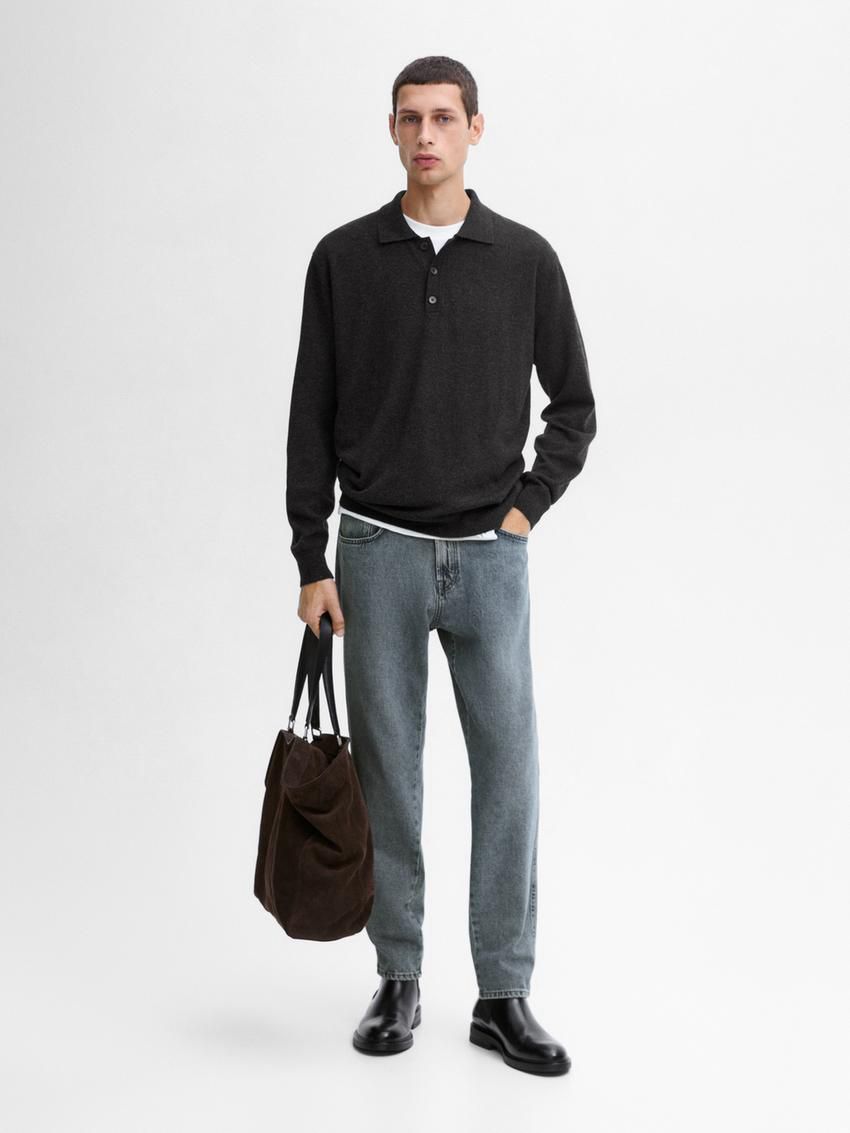 Massimo Dutti Wool Blend Knit With Polo Collar Men Sweater Dark Grey | US-SG4308512