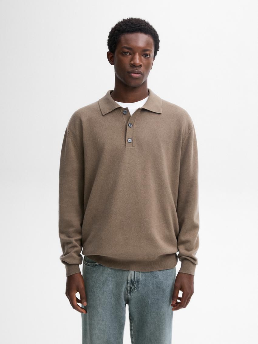 Massimo Dutti Wool Blend Knit With Polo Collar Men Sweater Brown | US-BM9734512