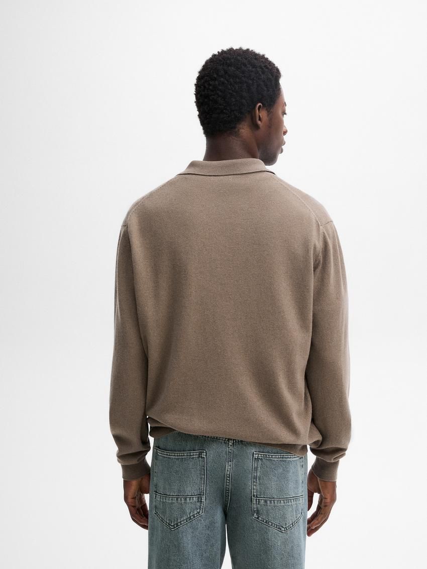 Massimo Dutti Wool Blend Knit With Polo Collar Men Sweater Brown | US-BM9734512