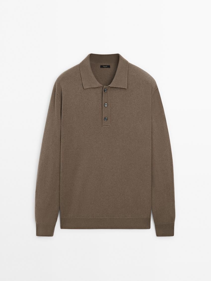 Massimo Dutti Wool Blend Knit With Polo Collar Men Sweater Brown | US-BM9734512