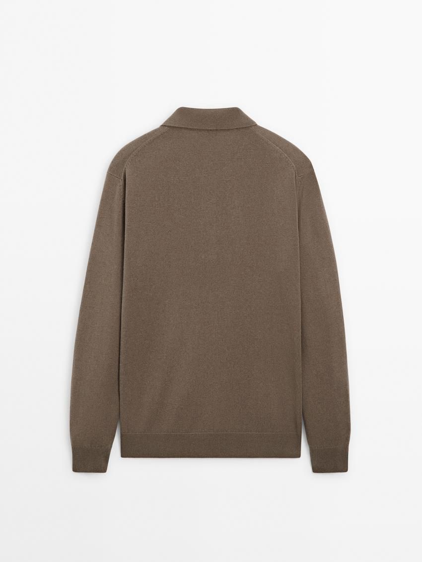 Massimo Dutti Wool Blend Knit With Polo Collar Men Sweater Brown | US-BM9734512