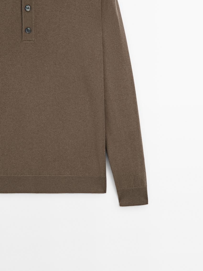 Massimo Dutti Wool Blend Knit With Polo Collar Men Sweater Brown | US-BM9734512
