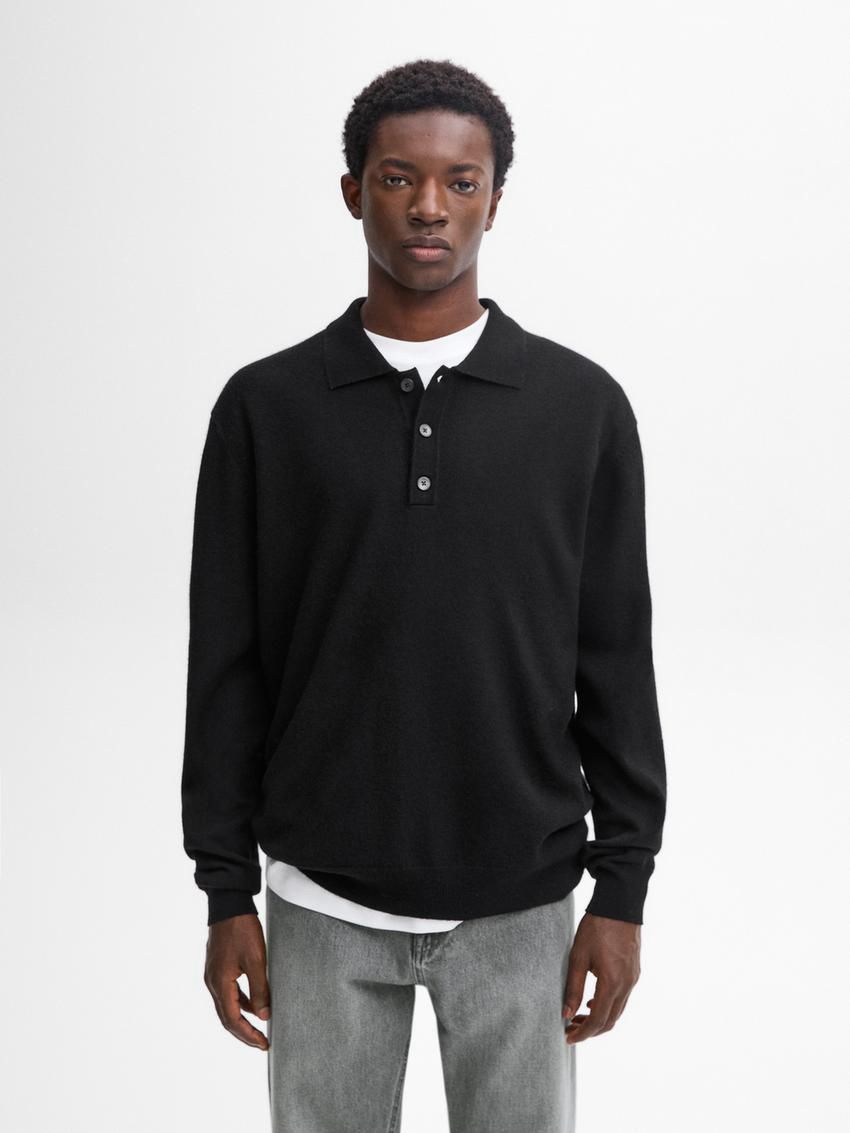 Massimo Dutti Wool Blend Knit With Polo Collar Men Sweater Black | US-HG2865301