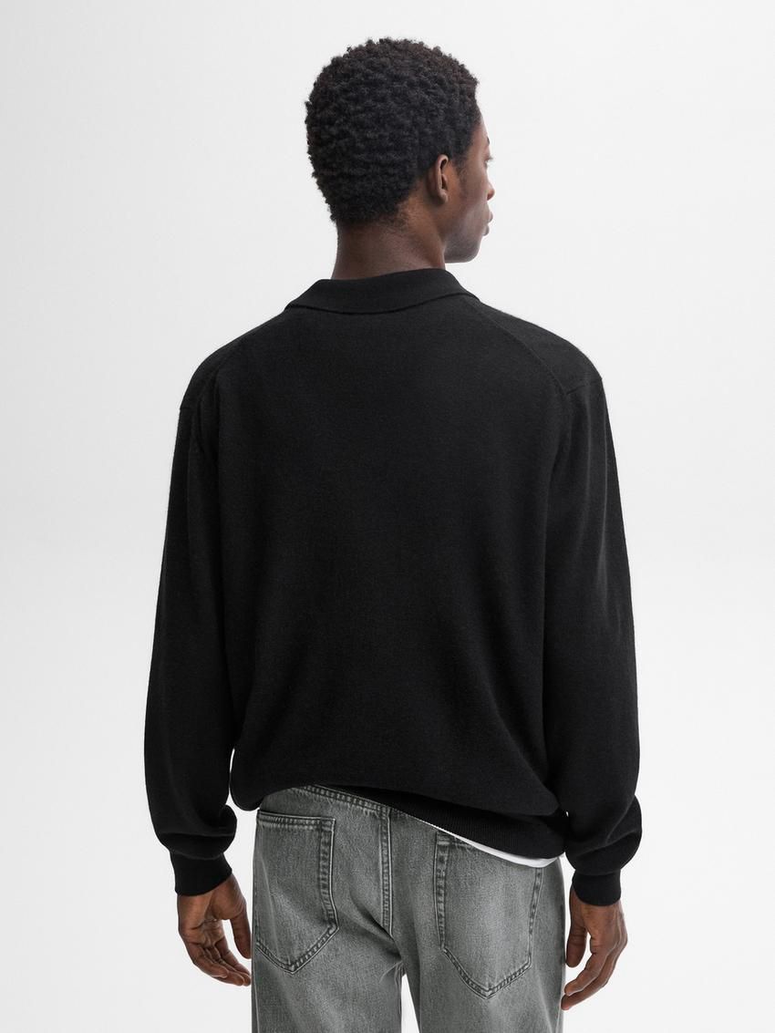 Massimo Dutti Wool Blend Knit With Polo Collar Men Sweater Black | US-HG2865301