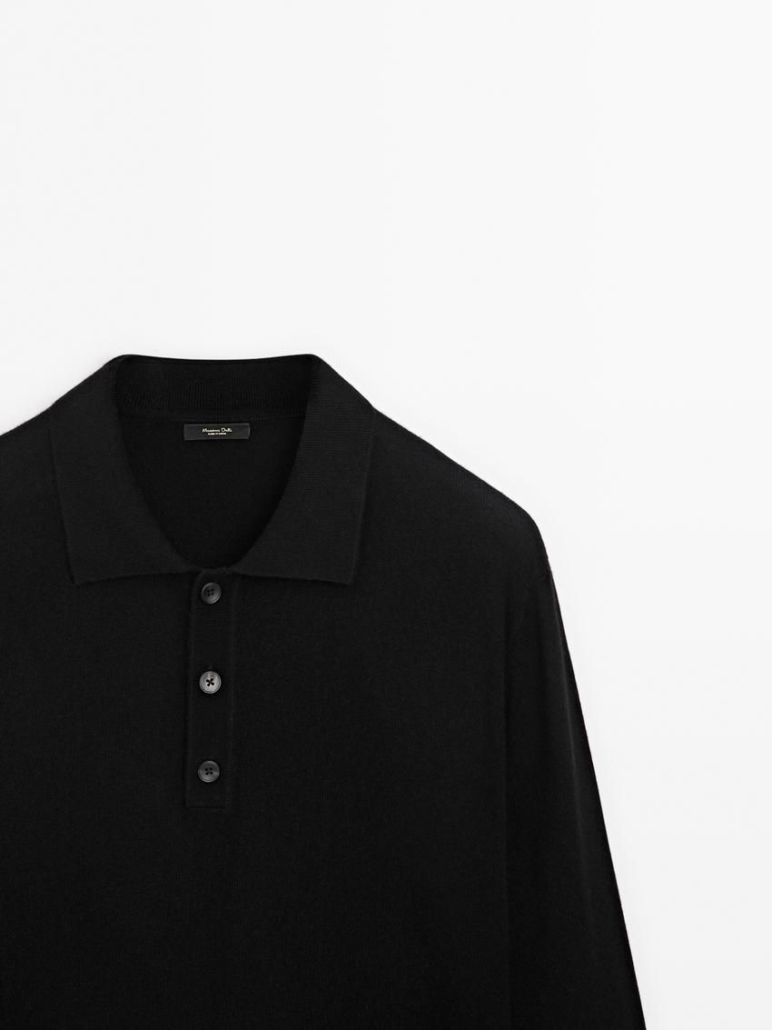 Massimo Dutti Wool Blend Knit With Polo Collar Men Sweater Black | US-HG2865301