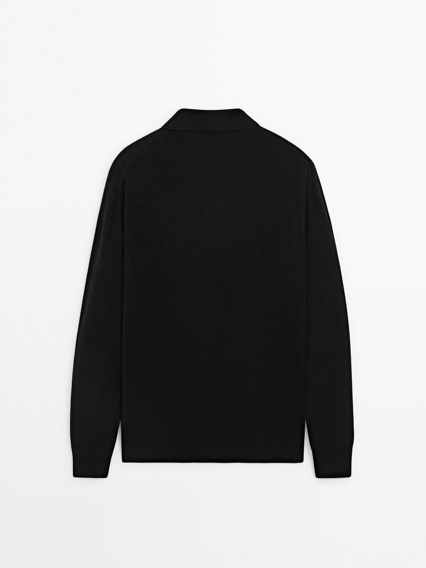Massimo Dutti Wool Blend Knit With Polo Collar Men Sweater Black | US-HG2865301