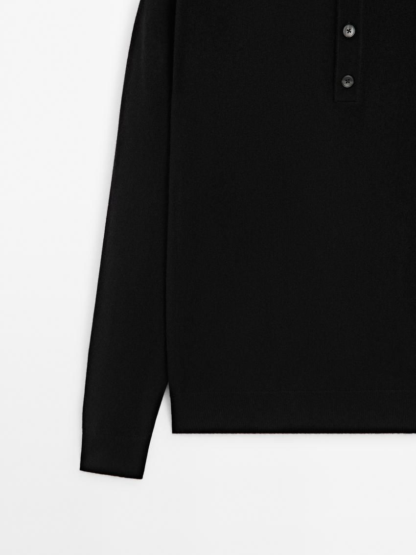 Massimo Dutti Wool Blend Knit With Polo Collar Men Sweater Black | US-HG2865301