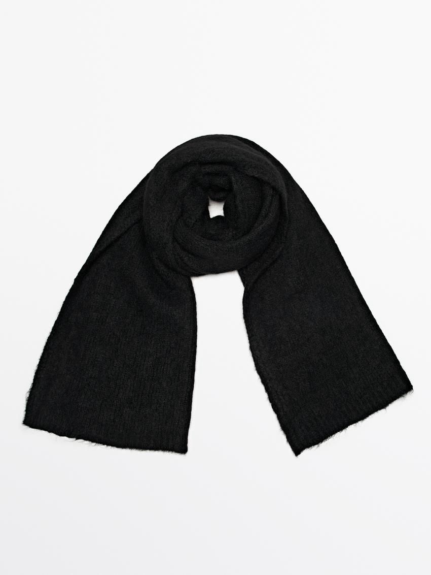 Massimo Dutti Wool Blend Knit Women Scarf Black | US-DN7691204