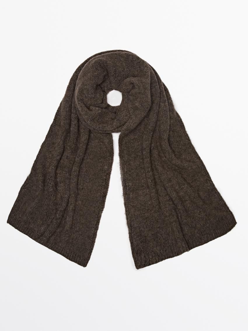 Massimo Dutti Wool Blend Knit Women Scarf Dark Brown | US-BP0965714
