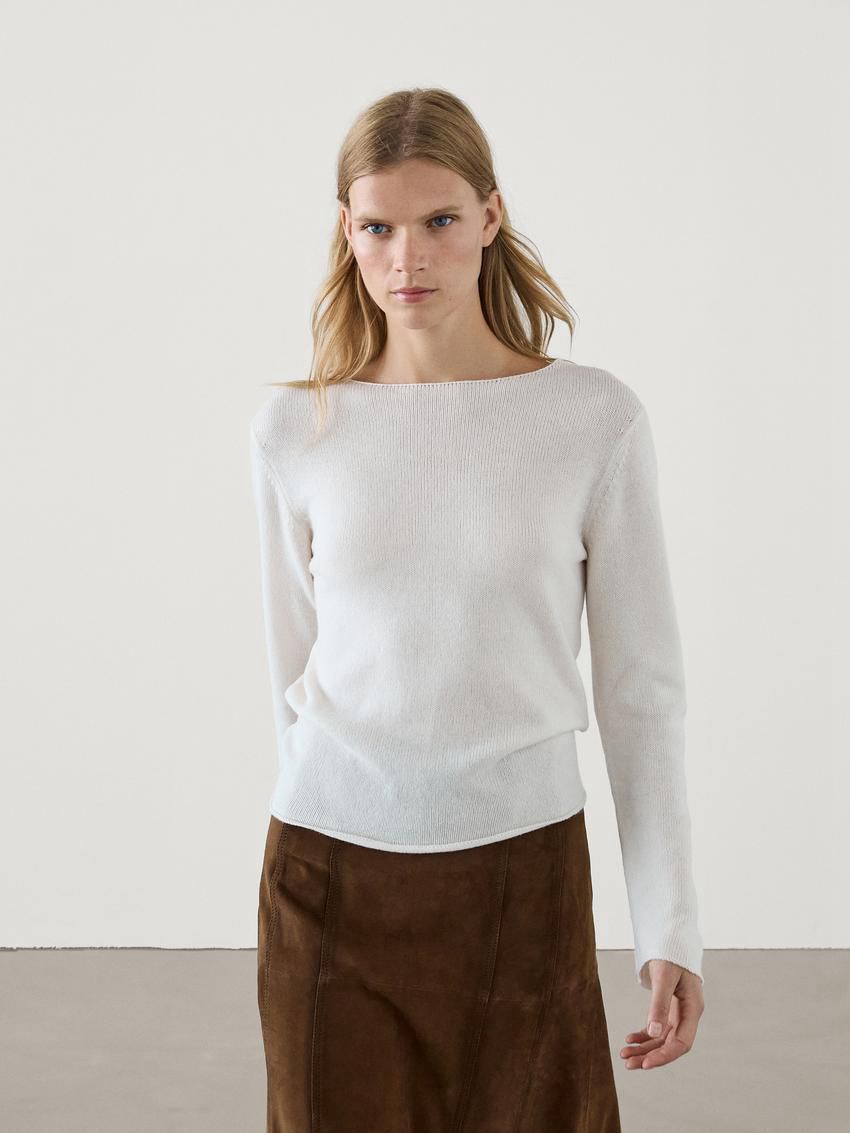 Massimo Dutti Wool Blend Knit Women Sweater Cream | US-LO9873261