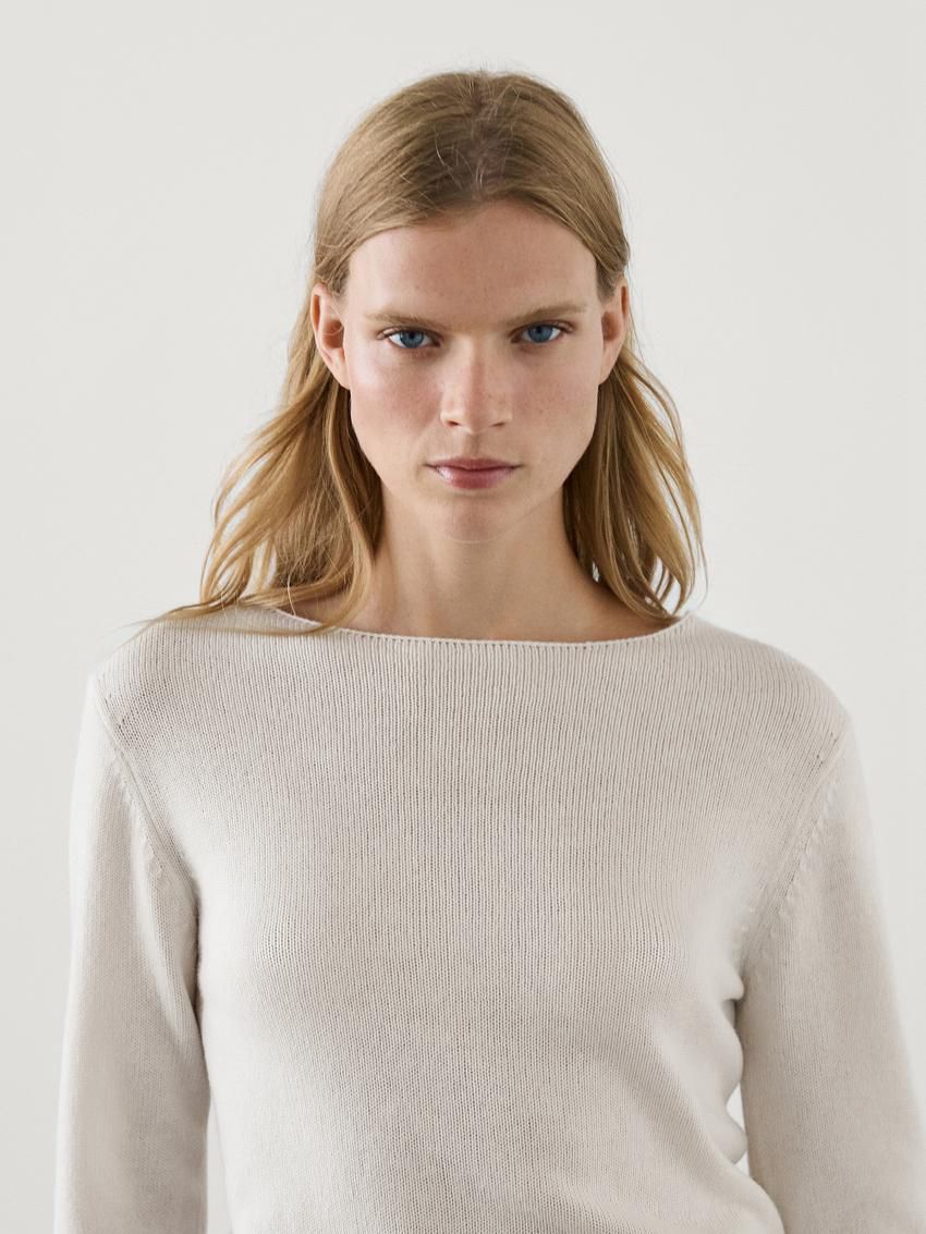 Massimo Dutti Wool Blend Knit Women Sweater Cream | US-LO9873261