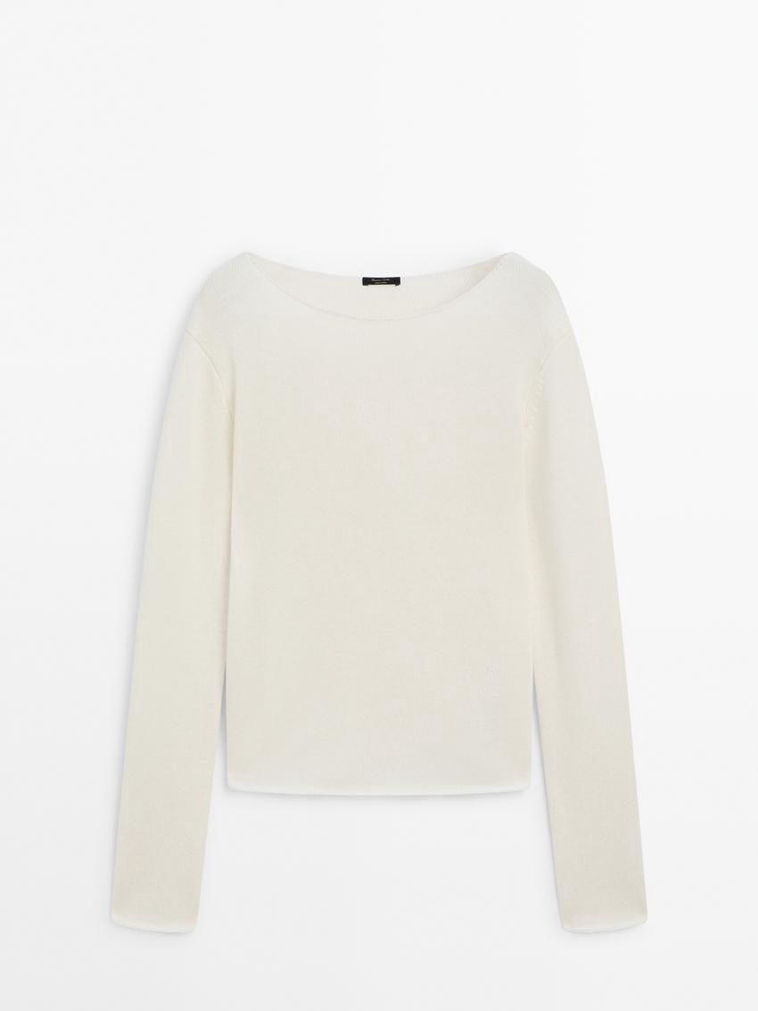 Massimo Dutti Wool Blend Knit Women Sweater Cream | US-LO9873261
