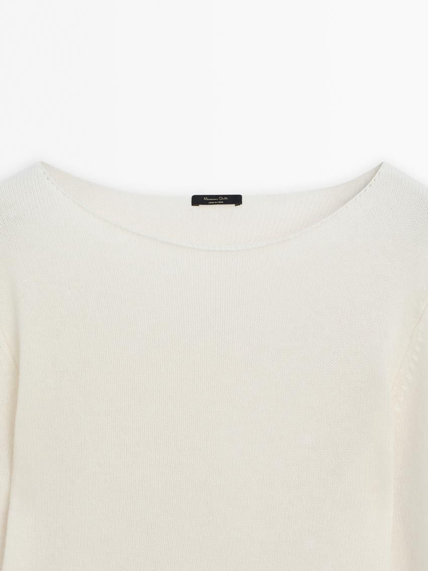 Massimo Dutti Wool Blend Knit Women Sweater Cream | US-LO9873261