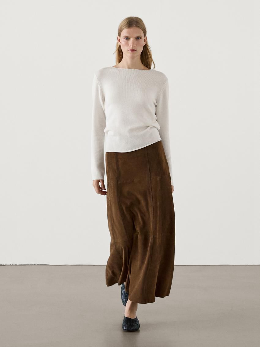 Massimo Dutti Wool Blend Knit Women Sweater Cream | US-LO9873261