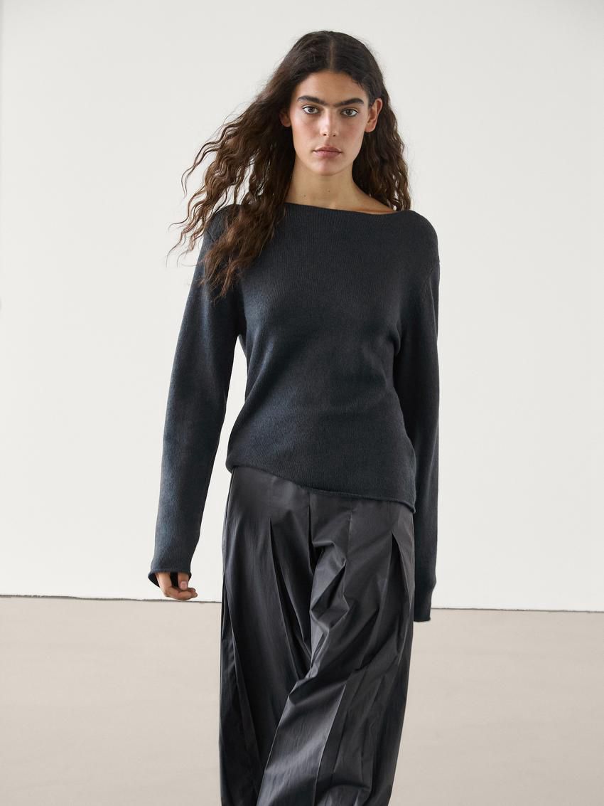 Massimo Dutti Wool Blend Knit Women Sweater Dark Blue | US-CP9203578